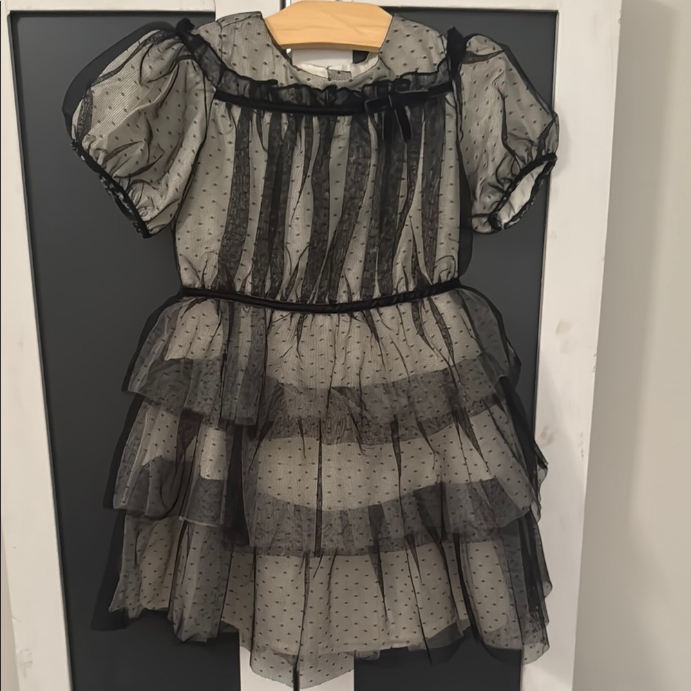 Janie & Jack Sheer Black Polka Dot Dress 6T